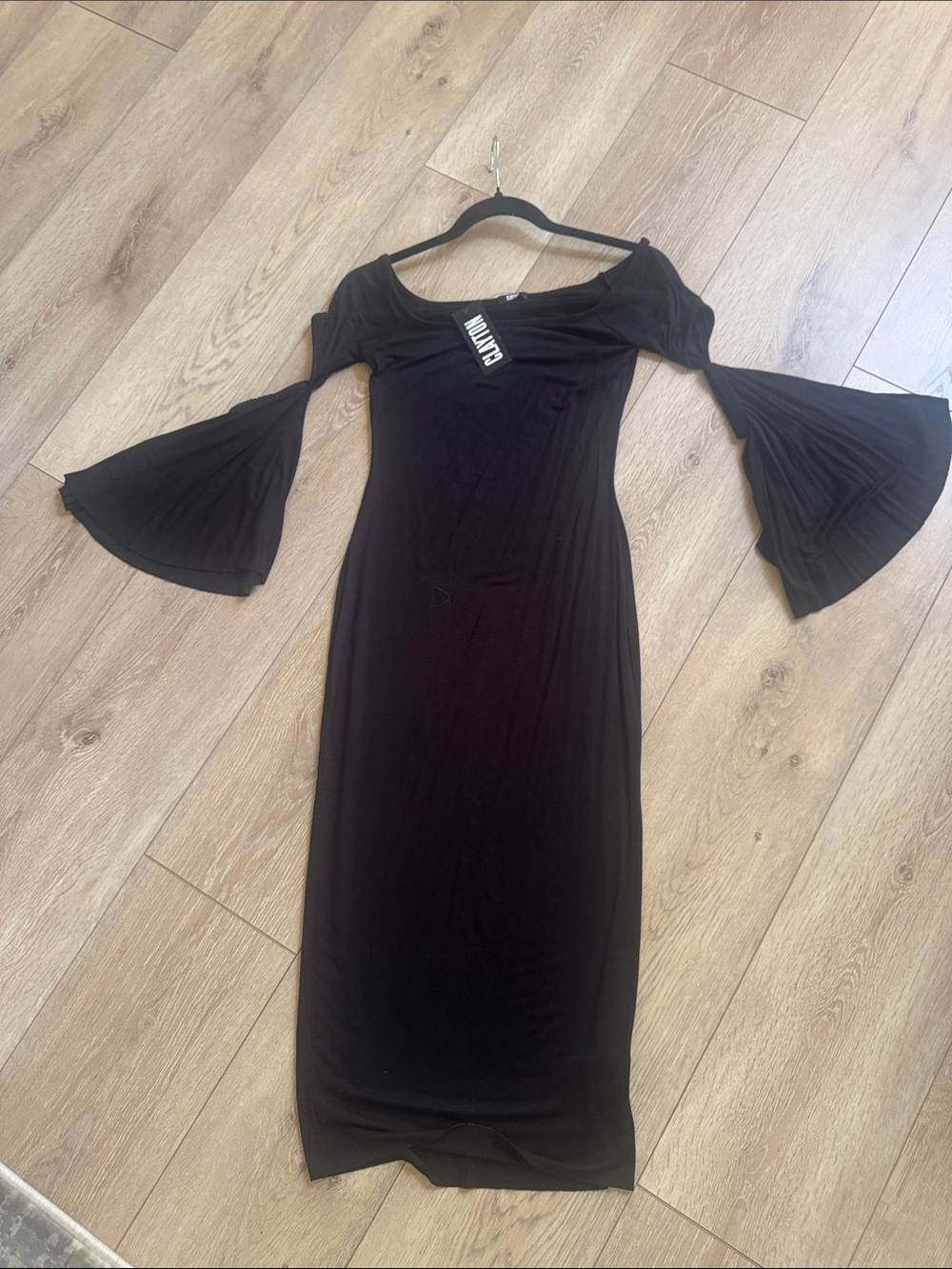 Clayton Black One-Shoulder Bell Sleeve Dress